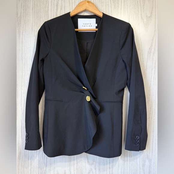 Tanya Taylor Asymmetrical Blazer 4 – Black Gold Button Jacket